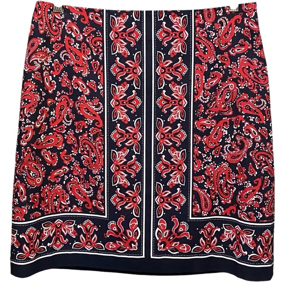 Talbots Dresses & Skirts - Talbots Red Navy Paisley Bandana Print Pencil Skirt Boho Western Size 6